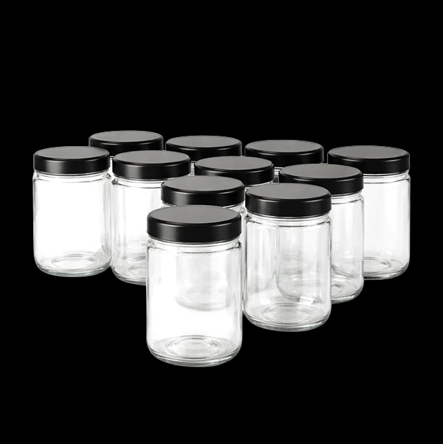 Glass Jar w/ Black Metal Lid | 16oz | Pack of 12