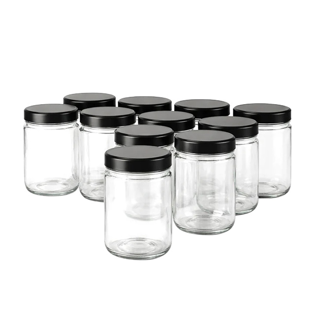 Glass Jar w/ Black Metal Lid | 16oz | Pack of 12