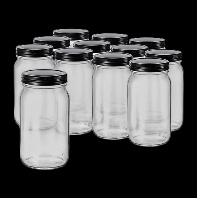 Glass Jar w/ Black Metal Lid | 32oz | Pack of 12