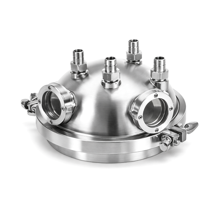 Xtractor Depot - 8 Hemispherical Standard Lid W 1 2 Compression Ports 4 1.5 Tri Clamp Sight Glasses