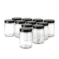 Glass Jar w/ Black Metal Lid | 16oz | Pack of 12