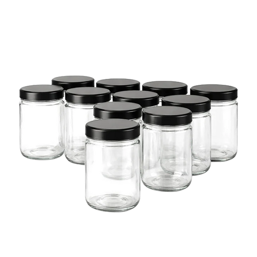 Glass Jar w/ Black Metal Lid | 16oz | Pack of 12