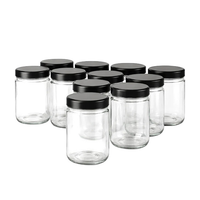 Glass Jar w/ Black Metal Lid | 16oz | Pack of 12