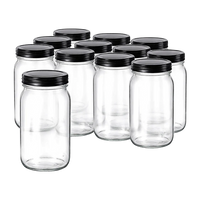 Glass Jar w/ Black Metal Lid | 32oz | Pack of 12