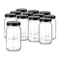 Glass Jar w/ Black Metal Lid | 32oz | Pack of 12