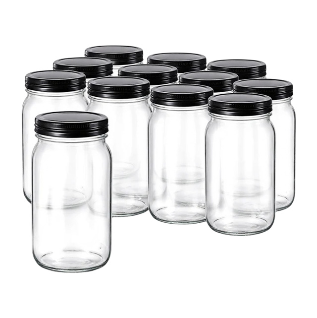 Glass Jar w/ Black Metal Lid | 32oz | Pack of 12