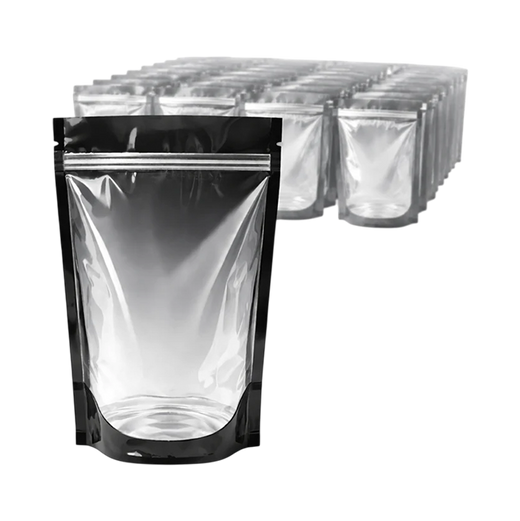 Glossy Stand-up Barrier Pouches | Clear Front/Black Back | 32oz | Pack of 500