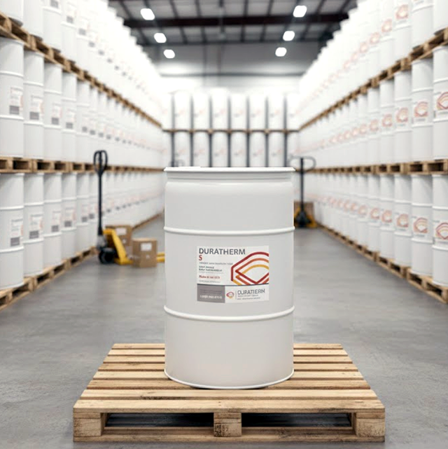 55 gallon Duratherm S heat transfer fluid drum for industrial thermal processing systems