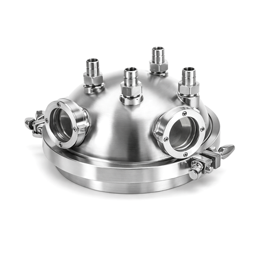 8" Hemispherical Standard Lid w/ 1/2" Compression Ports (4) & 1.5" Tri Clamp Sight Glasses (2)