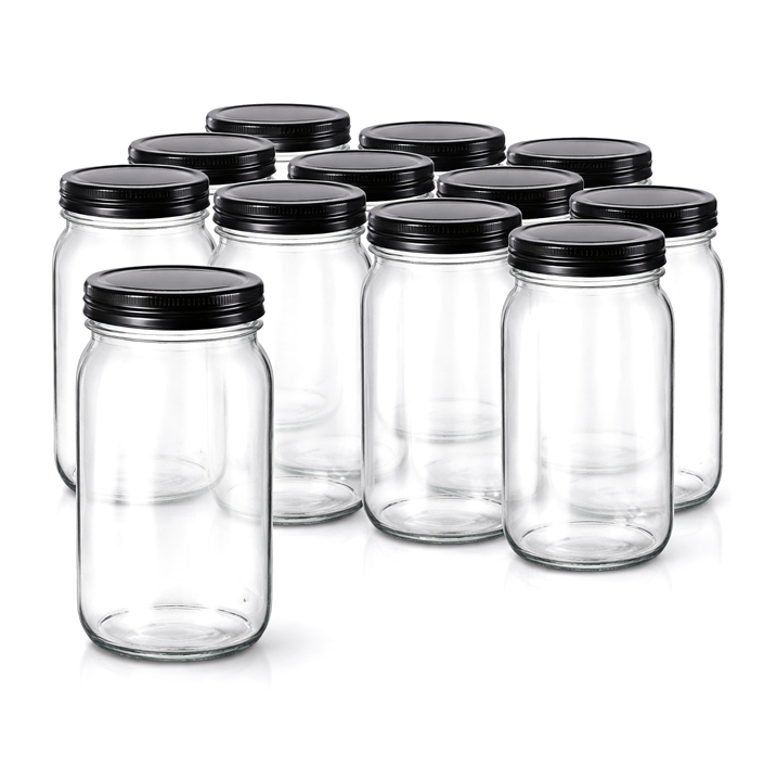 Xtractor Depot - Glass Jar W Black Metal Lid 32oz Pack Of