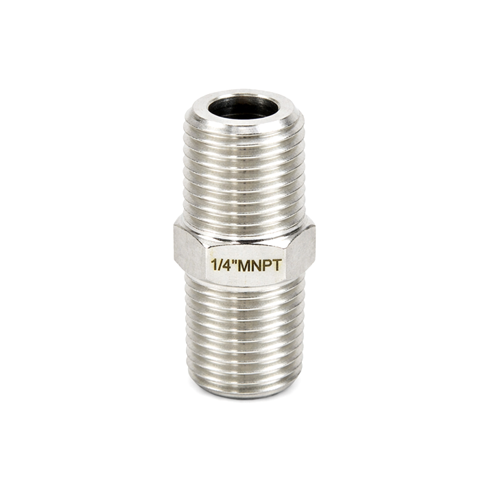 Stainless steel MNPT x MNPT hex nipple fitting, male to male NPT threaded pipe adapter