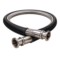 S.S. Braided Smooth Bore PTFE Anti-Static Hose w/ 1.5" Tri-Clamp & Pyro-Jacketed Sleeve | Food Grade | -100°F to 450°F | 1000 PSI | 7' L