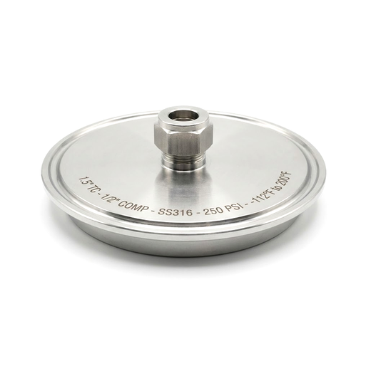 Tri-Clamp Flat End Cap w/ 1/2" Compression | Full Bore | -112°F to 200°F | 250 PSI | 1.5"
