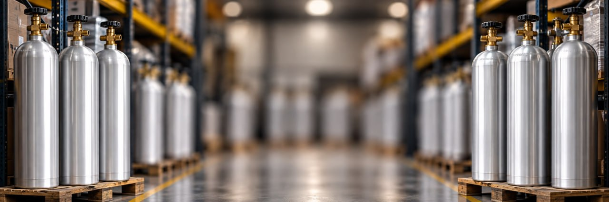 CO2 cylinders in warehouse