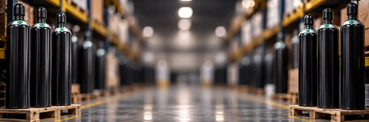 Nitrogen cylinders in warehouse