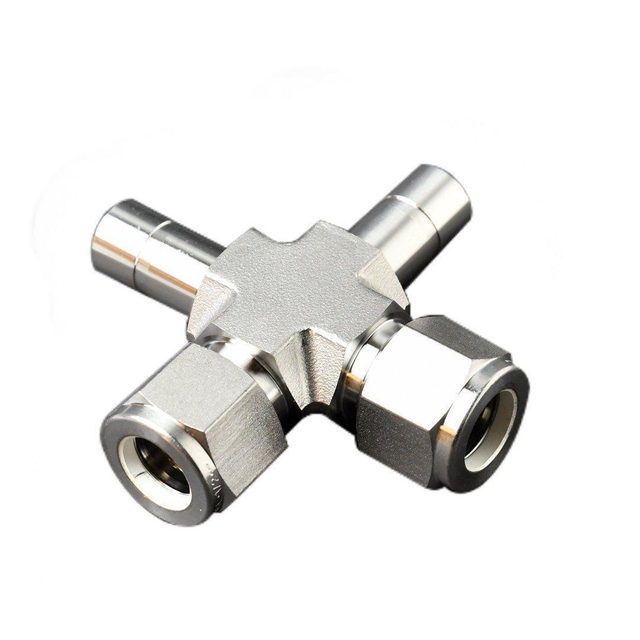 1/2" Dual Stub Cross | Compression x  Tube Stub x Tube Stub x Compression | 1/2" x 1/2" x 1/2" x 1/2" - Xtractor Depot